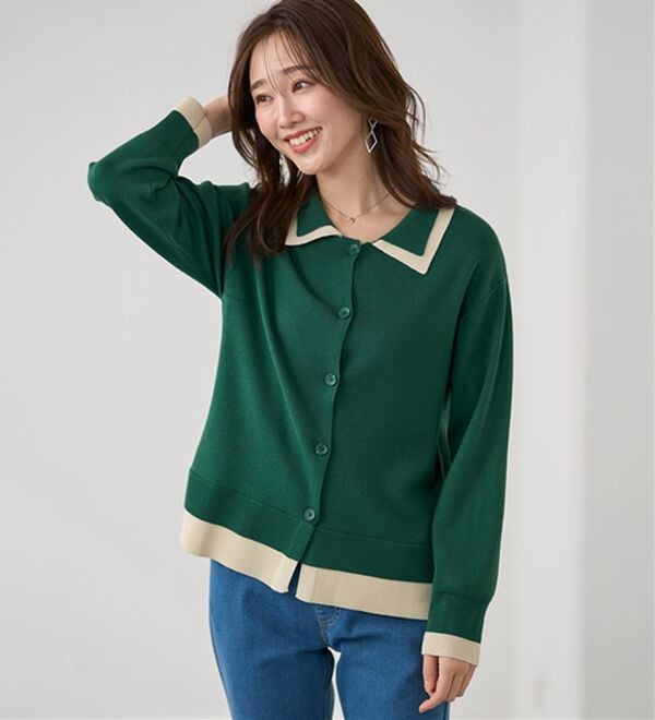 BELLUNA（ベルーナ）の「配色衿デザインニットカーディガン（ニットカーディガン）」｜詳細画像