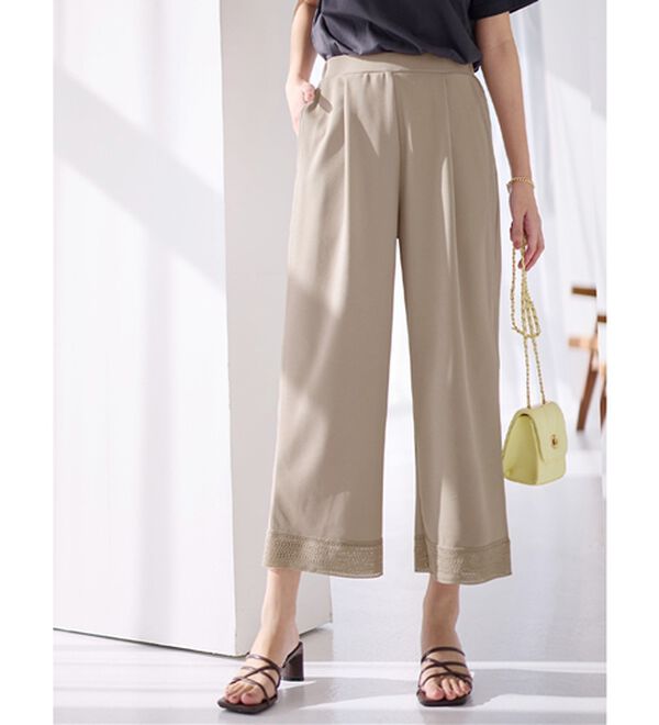 alotta（アロッタ）の「【４つの機能付】ひんやり裾レース楽ちんストレートパンツ（ワイドパンツ・ガウチョ）」｜詳細画像