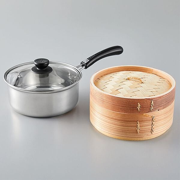 「せいろ・ガラスフタ付！ステンレス片手鍋１８ｃｍ（鍋・フライパン）」｜詳細画像