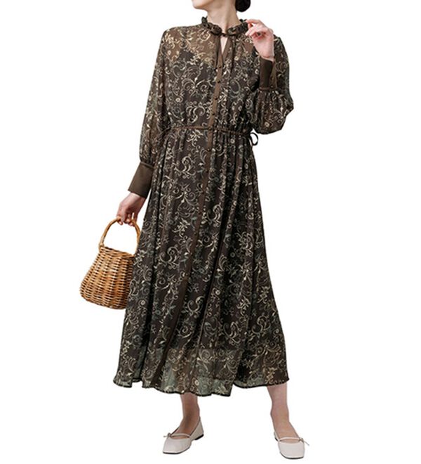 RANAN（ラナン）の「オーナメントプリントロングワンピ（ロングワンピース）」｜ブラウン系