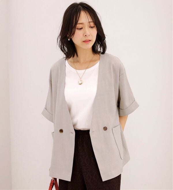 BELLUNA（ベルーナ）の「麻調素材ノーカラーダブルジャケット（その他ジャケット）」｜詳細画像