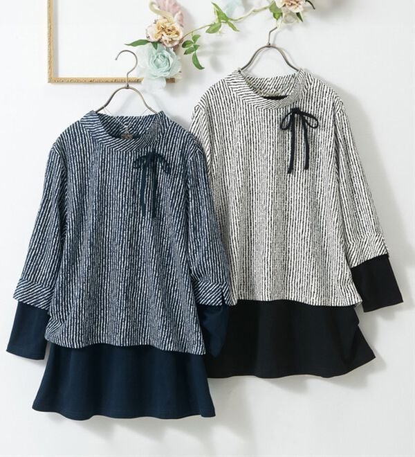 ルフラン（ルフラン）の「よろけストライプブラウスアンサンブル＜ロニール＞（アンサンブル）」｜詳細画像