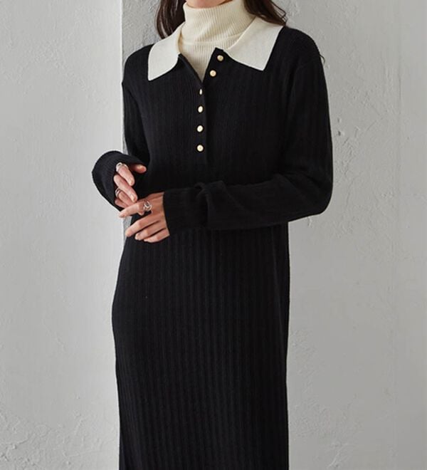 RANAN（ラナン）の「ポロカラーリブニットワンピース（ロングワンピース）」｜詳細画像