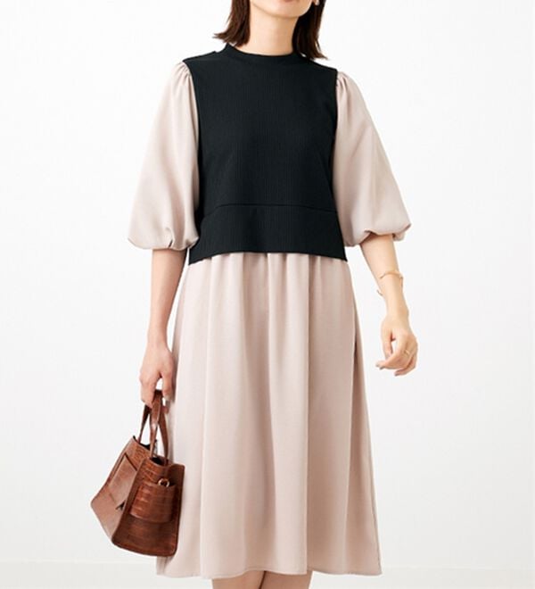 BELLUNA（ベルーナ）の「ベルト使い異素材切替ワンピ―ス（その他ワンピース）」｜詳細画像