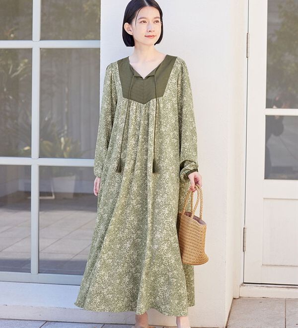 nowos シルクカフタンプリントワンピース 