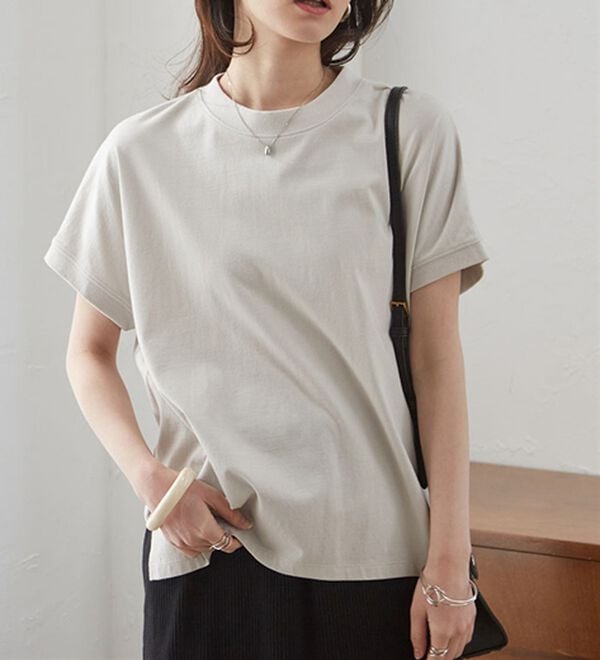 RANAN（ラナン）の「【選べる袖丈】ひんやり！＜BC＞綿100％プチハイネックＴシャツ（カットソー）」｜詳細画像