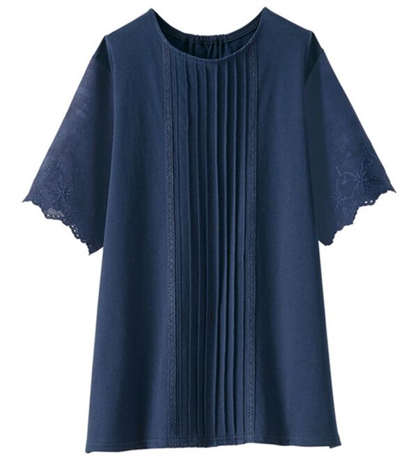 BELLUNA（ベルーナ）の「レースピンタック使いデザインプルオーバー（カットソー）」｜ネイビー