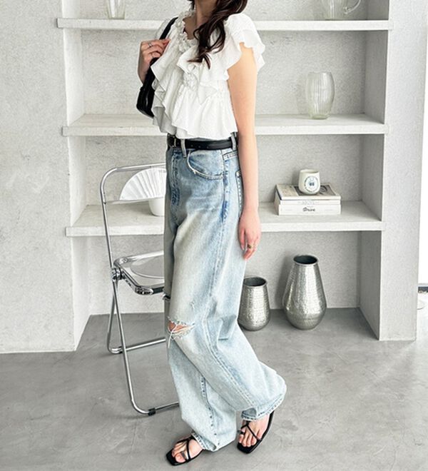 GeeRA（ジーラ）の「クロスフリルサッカーブラウス（ブラウス）」｜詳細画像