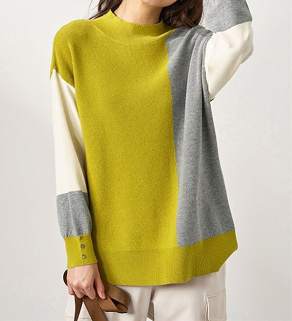 BELLUNA（ベルーナ）の「編地切替ブロッキングニットプルオーバー（ニット・セーター）」｜詳細画像