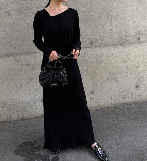 RANAN（ラナン）の「アシメネックリブワンピース（ロングワンピース）」｜詳細画像