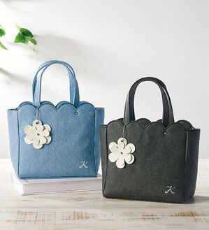 「ユリ・コジマ　デニム調花モチーフ手提げ（ハンドバッグ）」｜詳細画像