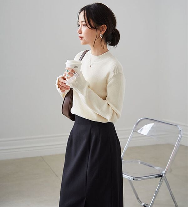 RANAN（ラナン）の「【春色追加】シアーフリル袖ハイネックリブニット（ニット・セーター）」｜詳細画像