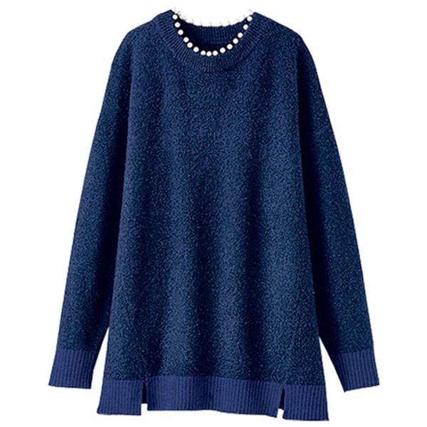 BELLUNA（ベルーナ）の「ブークレ素材衿パールニットプルオーバー（ニット・セーター）」｜詳細画像