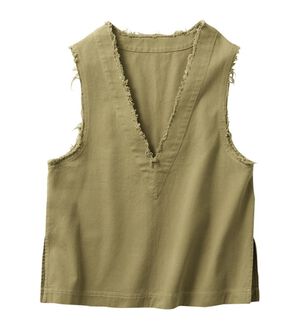 Viola e Viola（ヴィオラ エ ヴィオラ）の「綿１００％フリンジ使いベスト（ベスト）」｜グリーン