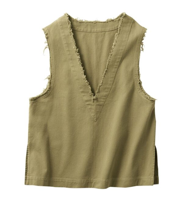 Viola e Viola（ヴィオラ エ ヴィオラ）の「綿１００％フリンジ使いベスト（ベスト）」｜グリーン