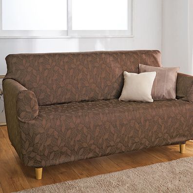 「リーフ柄ジャカード織伸縮ソファカバー（ソファーカバー）」