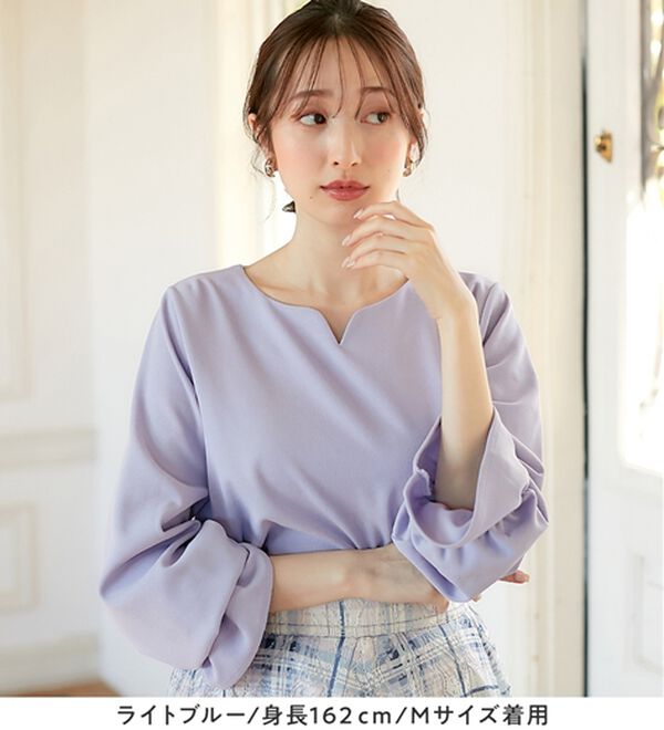 alotta（アロッタ）の「【裏起毛あり・なし】キャンディースリーブハートネックブラウス（ブラウス）」｜詳細画像