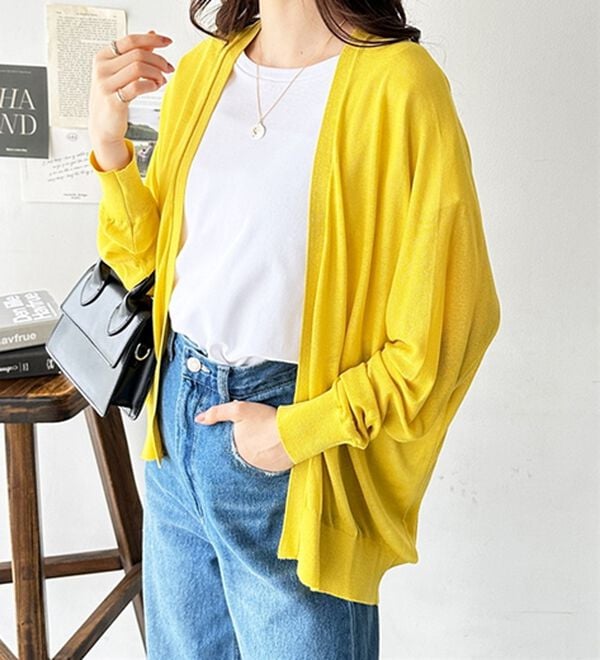 GeeRA（ジーラ）の「【冷房対策に】ひんやりUV対策！ドルマンカーディガン（ニットカーディガン）」｜イエロー