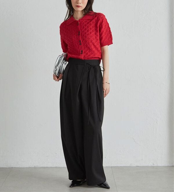 RANAN（ラナン）の「麻調2タックラップリボンパンツ（フルレングスパンツ）」｜詳細画像