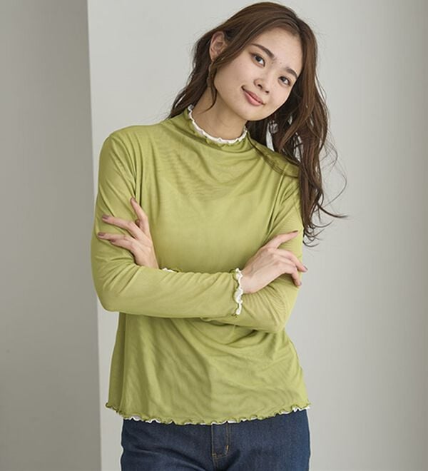 BELLUNA（ベルーナ）の「《重ねて楽しむ！》シアー素材ボトルネックプルオーバー（カットソー）」｜詳細画像
