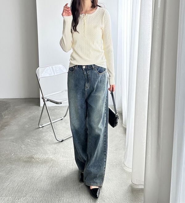 GeeRA（ジーラ）の「ミニケーブルヘンリーネックリブニット（ニット・セーター）」｜詳細画像