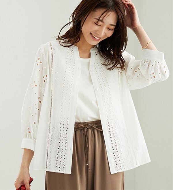 BELLUNA（ベルーナ）の「花柄レース切替デザインブラウス（ブラウス）」｜詳細画像
