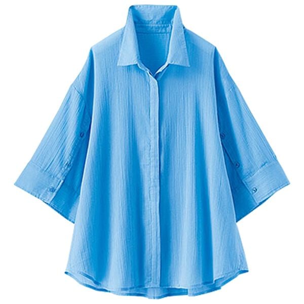 BELLUNA（ベルーナ）の「楊柳コットン袖ボタンデザインシャツ（シャツ）」｜詳細画像