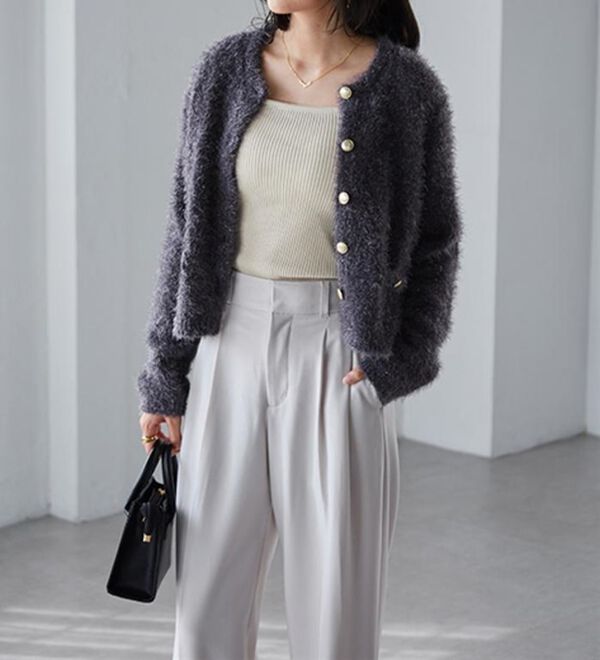 RANAN（ラナン）の「ゴールド調ボタンラメシャギーカーディガン（ニットカーディガン）」｜詳細画像