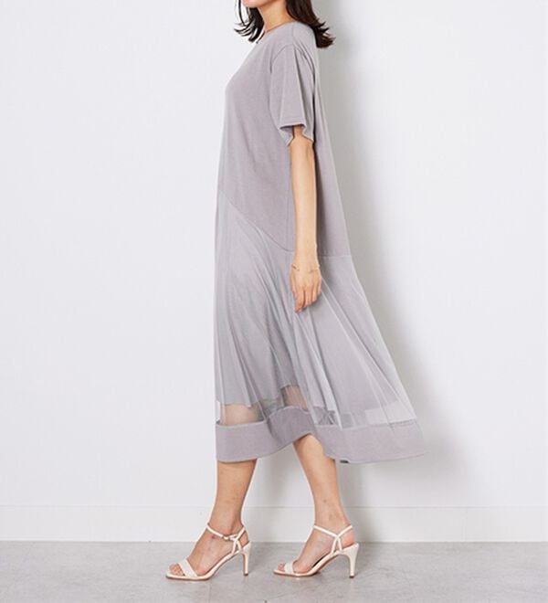 BELLUNA（ベルーナ）の「【Ｌａｇｒｉｌｕａ】裾チュール切替ロング丈ワンピース（カットソーワンピース）」｜詳細画像