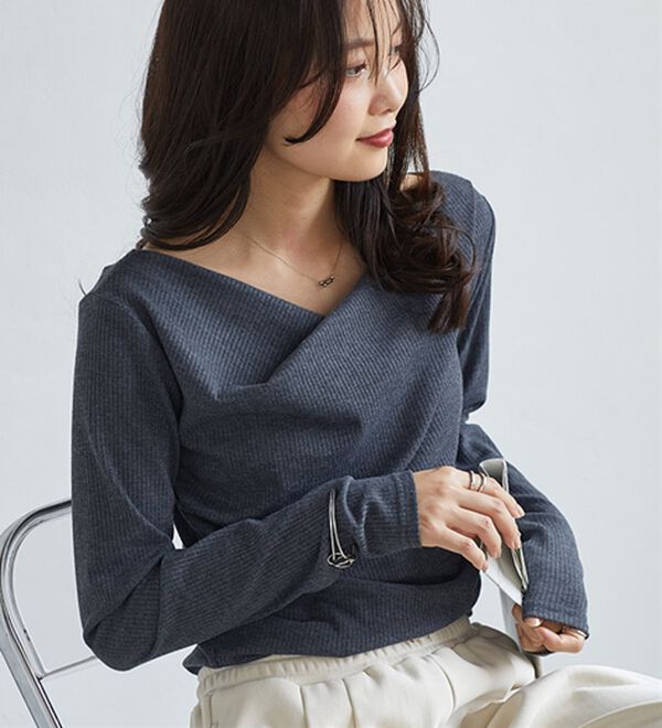 RANAN（ラナン）の「【新色追加】上品ドレープリブロングＴシャツ（カットソー）」｜詳細画像