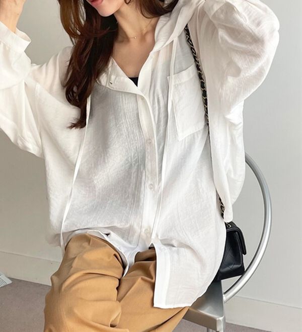 GeeRA（ジーラ）の「羽織にも◎フード付きオーバーサイズシャツ（シャツ）」｜詳細画像