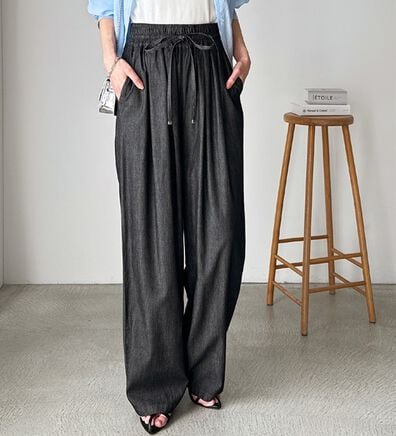 GeeRA（ジーラ）の「【接触冷感】キレイ見えする楽ちんワイドデニムパンツ（ワイドパンツ・ガウチョ）」