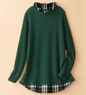 BELLUNA（ベルーナ）の「異素材重ね着風チュニック（チュニック）」｜グリーン