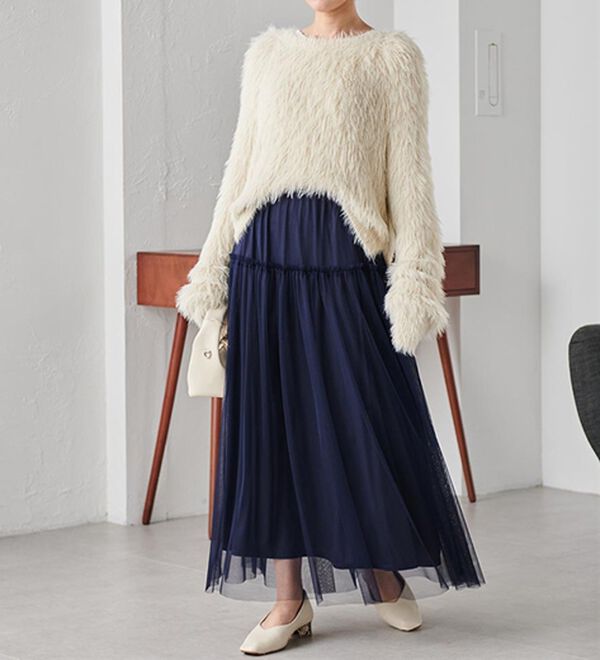 RANAN（ラナン）の「ふわっと可愛いフリルギャザーチュールスカート（ロングスカート）」｜詳細画像