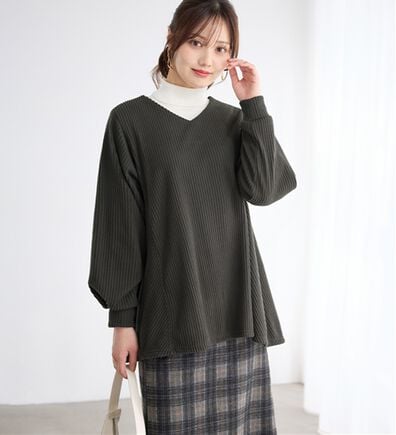 alotta（アロッタ）の「ふんわりリブニットソーＡラインチュニック（チュニック）」