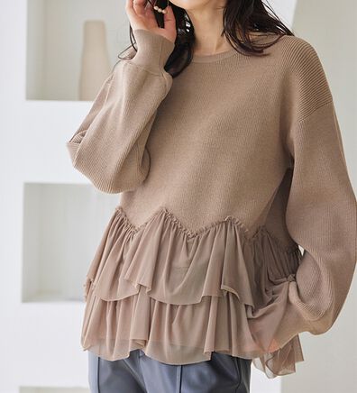 RANAN（ラナン）の「＜ムースタッチライト＞洗える！裾チュールドッキングニット（ニット・セーター）」