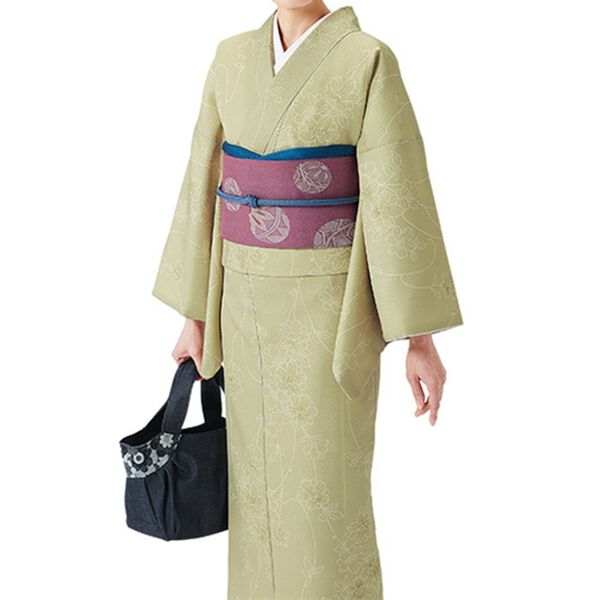 3点セット◇シックな着物こむさでもーど/黒地に桔梗柄の＆絹/金色の反  