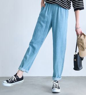BELLUNA（ベルーナ）の「綿麻デニムすっきり見えゆるパンツ（フルレングスパンツ）」｜詳細画像