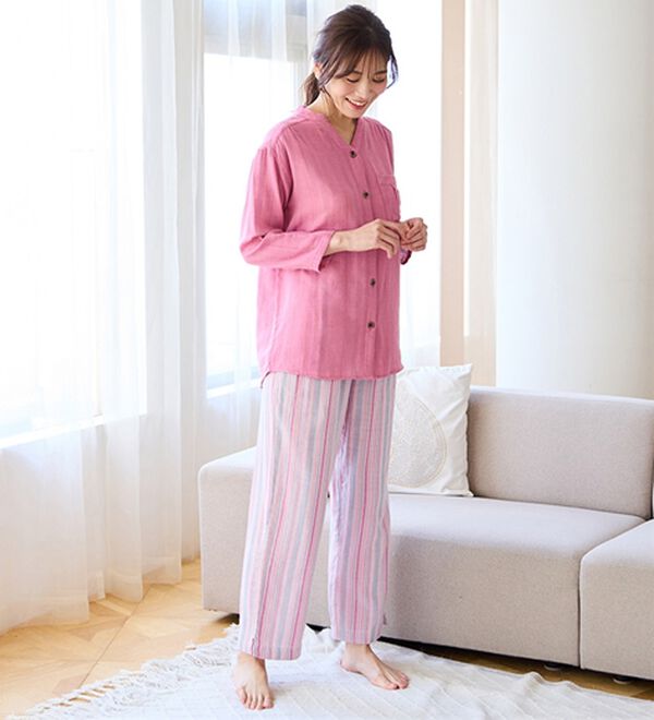 LAVIENNE（ラヴィエンヌ）の「【オーガニックコットン使用】綿１００％Ｗガーゼのルームパジャマ（パジャマ・ルームウェア）」｜詳細画像