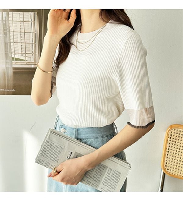 GeeRA（ジーラ）の「『ドラマ着用商品』 袖口シアーリブニット（ニット・セーター）」｜詳細画像