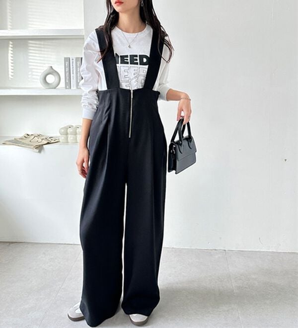 GeeRA（ジーラ）の「フロントジップハイウエストサロペット（オールインワン）」｜詳細画像