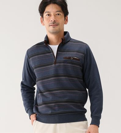 「＜ニコル　モリソン＞暖か衿デザイントレーナー　ボーダー（メンズトレーナー）」