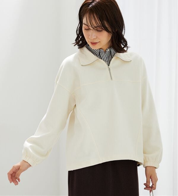 BELLUNA（ベルーナ）の「異素材使いハーフジッププルオーバー（カットソー）」｜詳細画像