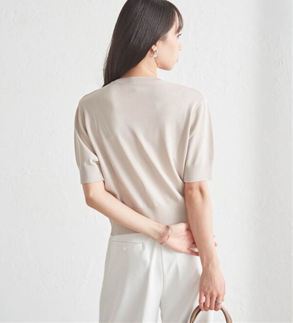 RANAN（ラナン）の「ゴールド調ボタン5分袖ニットカーデ（ニットカーディガン）」｜詳細画像