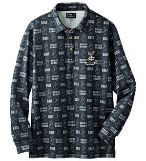 「＜ロッキーラビット＞総柄裏シャギーポロ（メンズカットソー）」｜ブラック