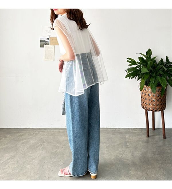 GeeRA（ジーラ）の「チュールカバーフレンチスリーブカットソー（カットソー）」｜詳細画像