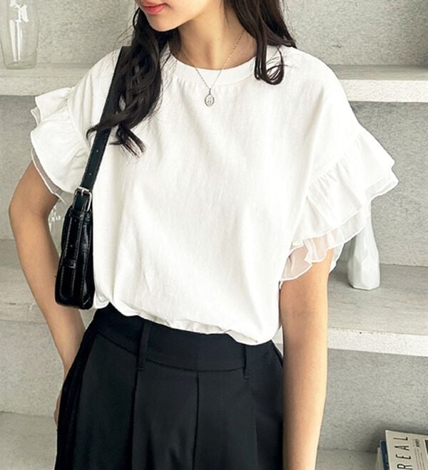 GeeRA（ジーラ）の「接触冷感袖フリルカットソー（カットソー）」｜詳細画像