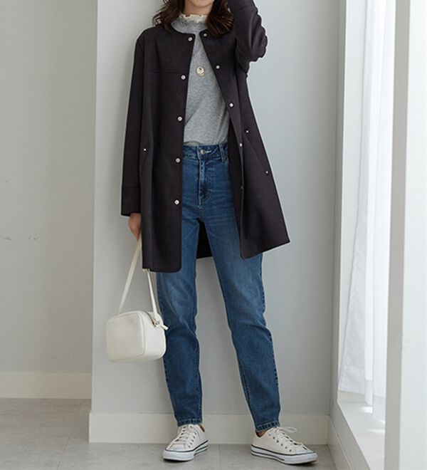 BELLUNA（ベルーナ）の「スエード調ノーカラーロング丈ジャケット（ノーカラージャケット）」｜詳細画像