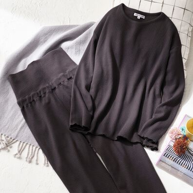YU'NOW（ユナウ）の「【ハラマキ付】ワッフルプルオーバー＆パンツセット（パジャマ・ルームウェア）」