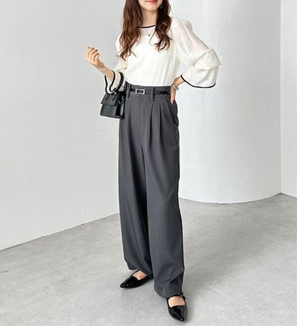 GeeRA（ジーラ）の「着心地抜群！ハイウエストダブルタックワイドパンツ（フルレングスパンツ）」｜詳細画像